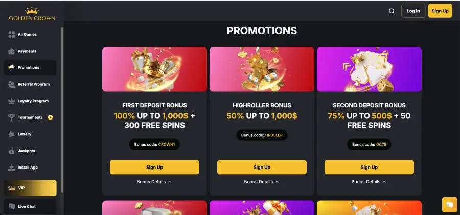 Golden Crown Casino promotions page