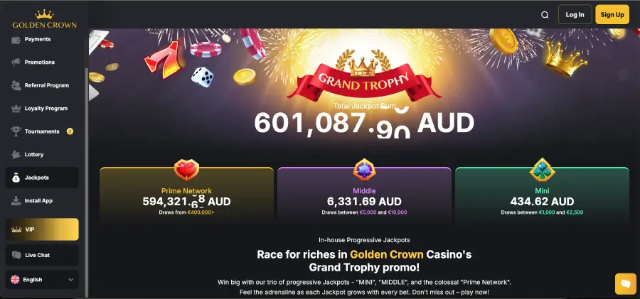 Golden Crown Casino Grand Trophy jackpots