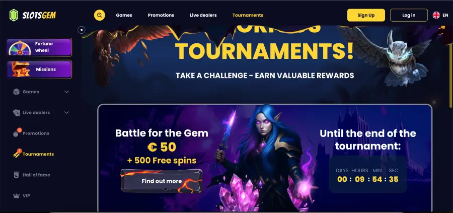 SlotsGem Casino tournaments page