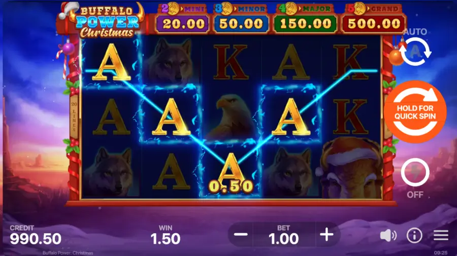 Buffalo Power Christmas hold and win bonus screen