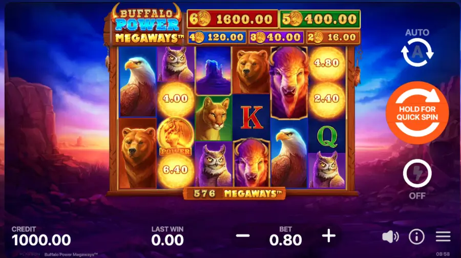 Buffalo Power Megaways hold and win bonus screen