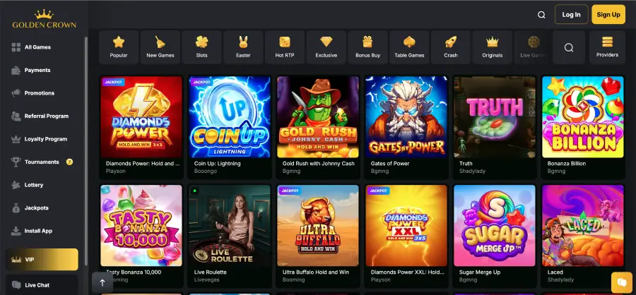 Golden Crown Casino pokies game library